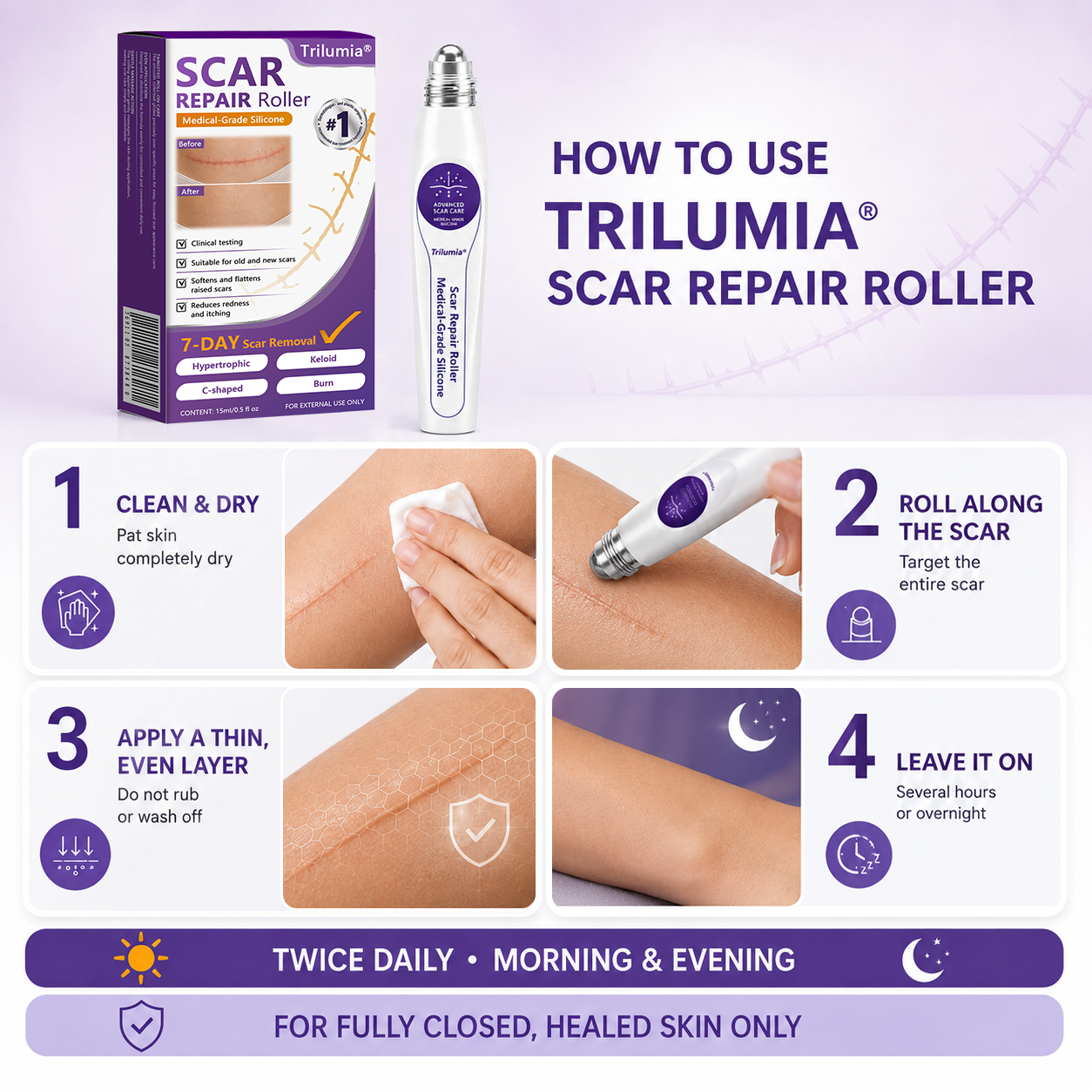 🇦🇺👨‍⚕️Trilumia® Medical-Grade Silicone Scar Repair Roller (For Raised, Red, Firm, Tight & Discoloured Surgical Scars)